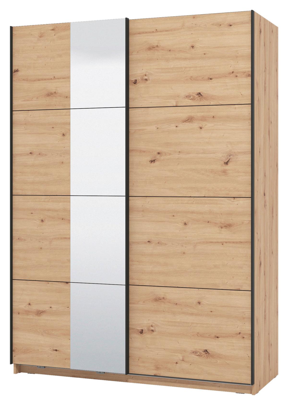 Schwebetürenschrank Gard 150 in Eiche Artisan - Schwarz/Eiche Artisan, KONVENTIONELL, Holzwerkstoff/Metall (146/217/61cm) - Mömax