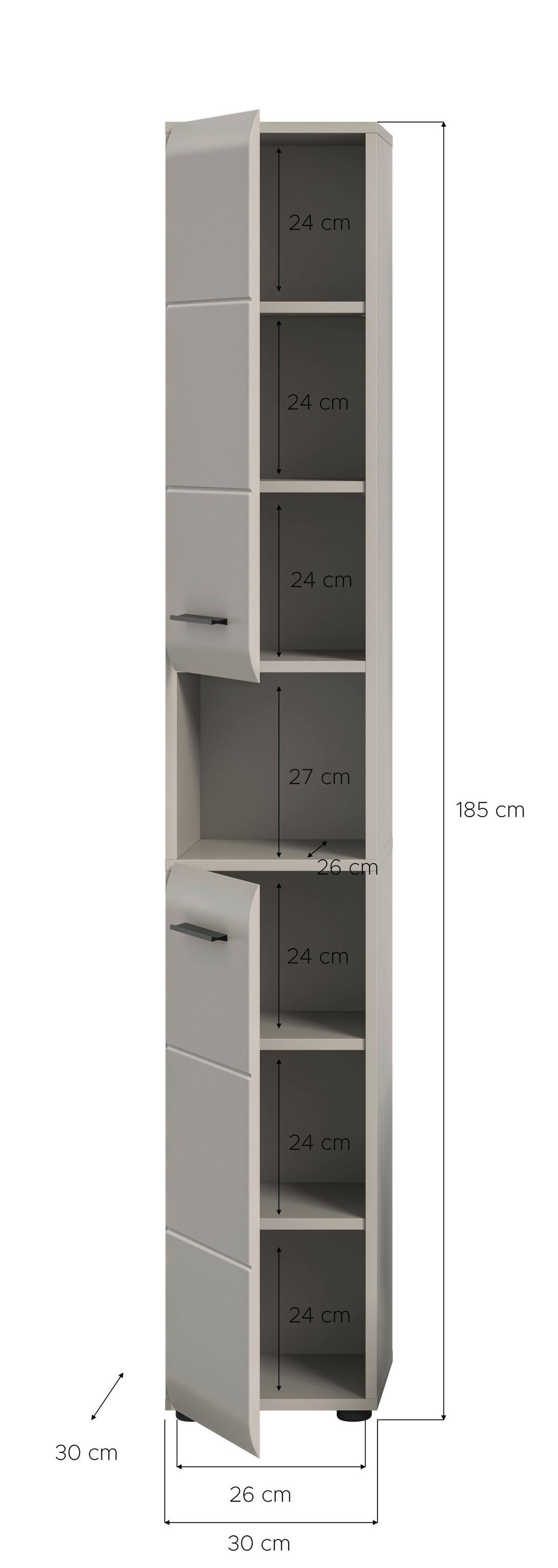 Hochschrank Ice Kaschmir - Kaschmir/Schwarz, Trend, Holzwerkstoff/Kunststoff (30/185/30cm) - MID.YOU