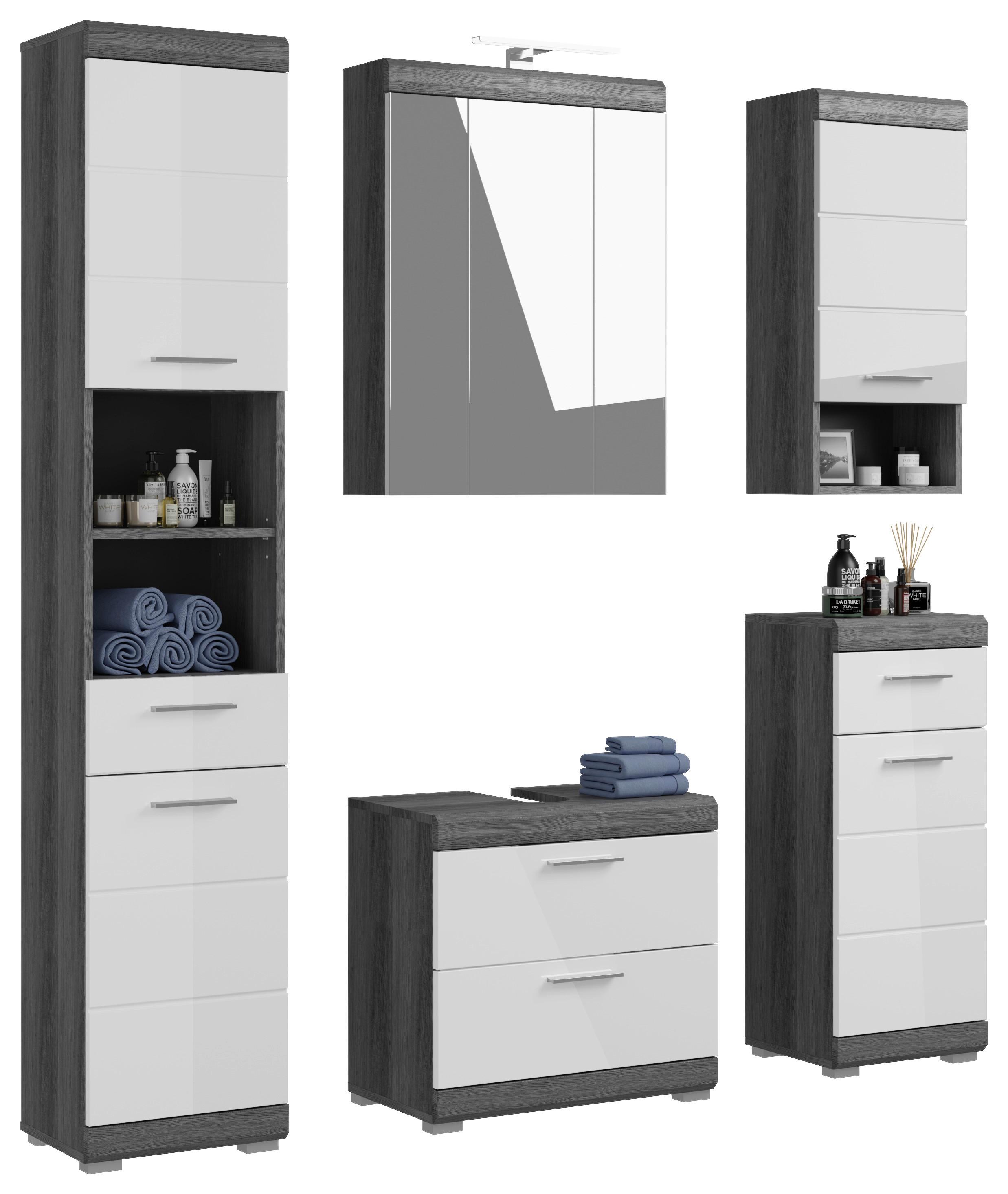 Badezimmer Scout 5-tlg. ca. 134 cm Anthrazit/Weiß - Weiß Hochglanz, MODERN, Holzwerkstoff/Kunststoff (134cm) - MID.YOU