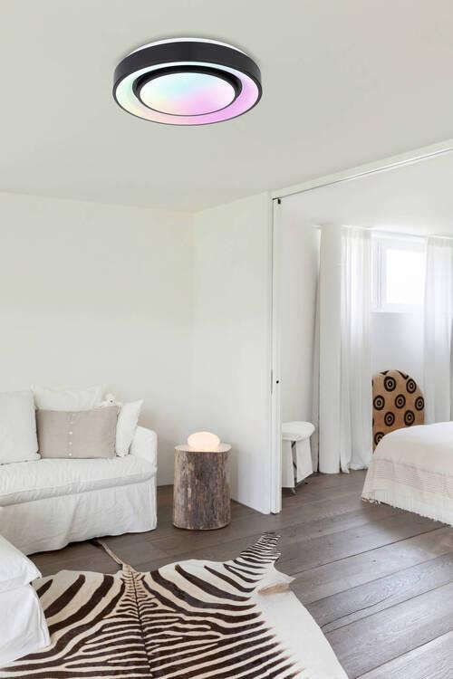 LED-Deckenleuchte Sully in Schwarz max. 24 Watt - Opal/Schwarz, Design, Kunststoff/Metall (38/7.5cm) - Globo
