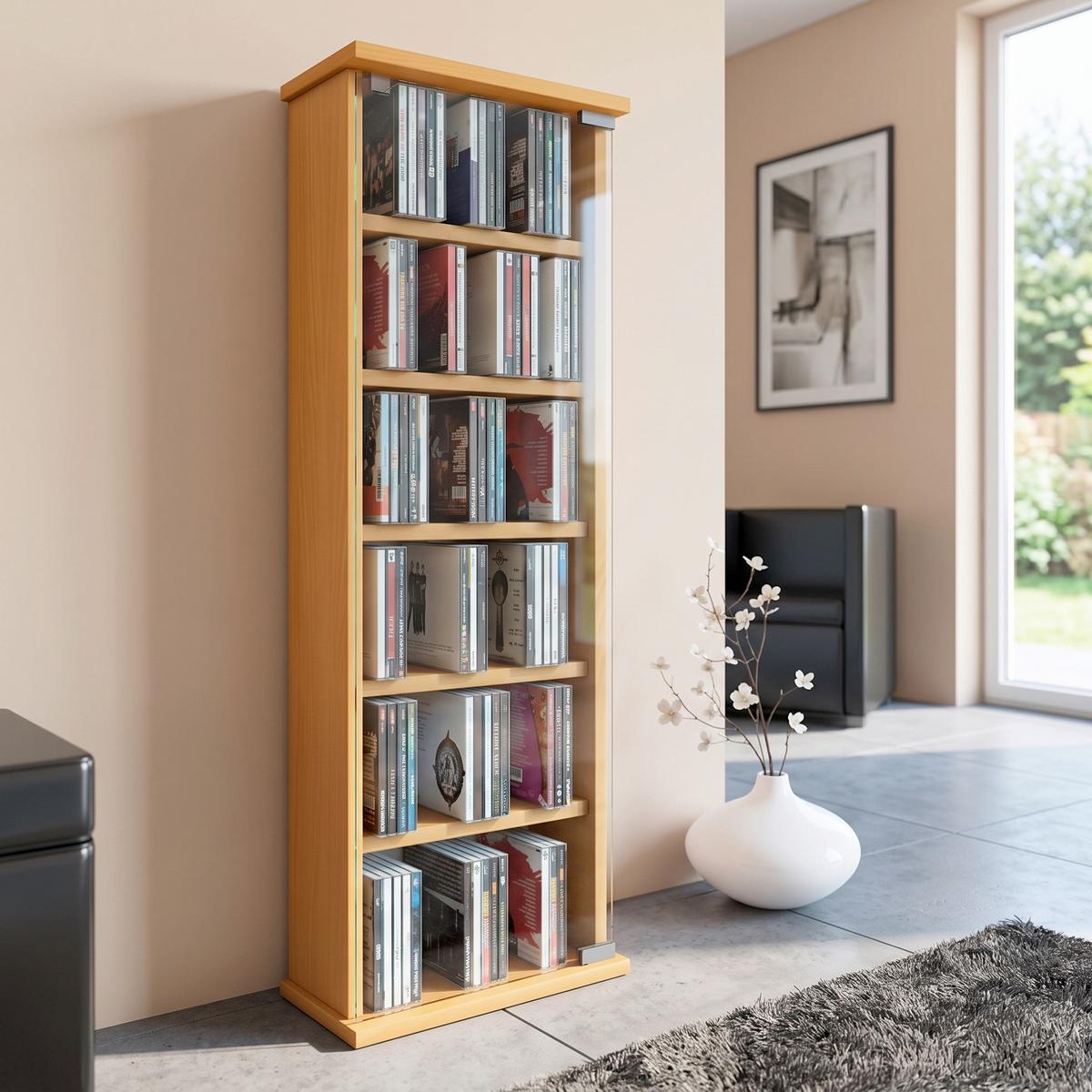 CD-Regal Vetro in Buchefarbe, B: 31 cm - Buchefarben, KONVENTIONELL, Glas/Holzwerkstoff (31/91,5/18cm) - MID.YOU