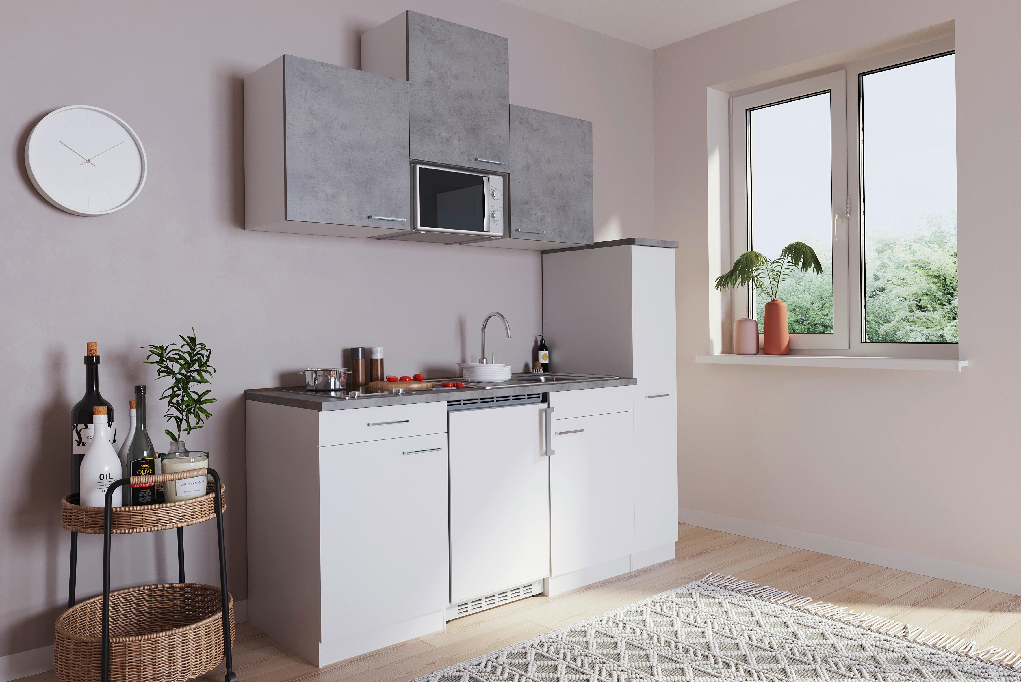 Küchenblock Economy Weiss/ Grau Cerankochfeld B: 180cm - Hellgrau/Weiß, MODERN, Holzwerkstoff (180cm) - Respekta