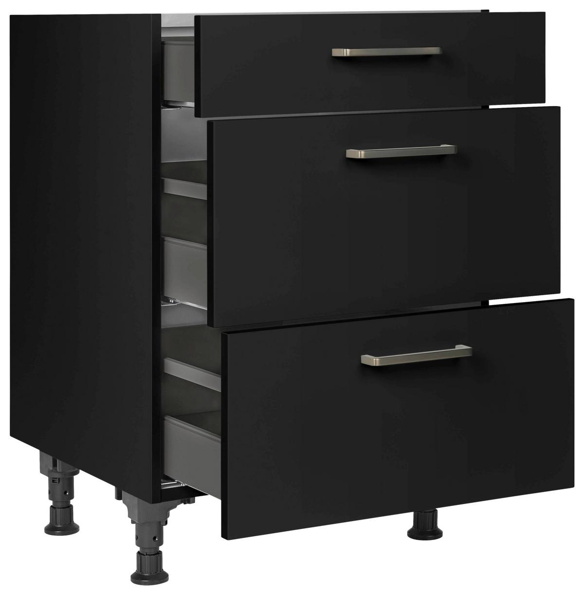 Schubkastenunterschrank Touch Schwarz - Edelstahlfarben/Schwarz, MODERN, Holzwerkstoff/Metall (60/87/56cm) - Nobilia
