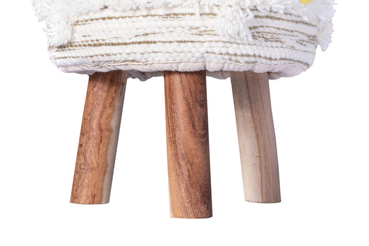 Hocker Bohist ca. 38x50 cm Creme/Khaki - Creme/Olivgrün, Trend, Holz/Textil (38/50/38cm) - Kayoom