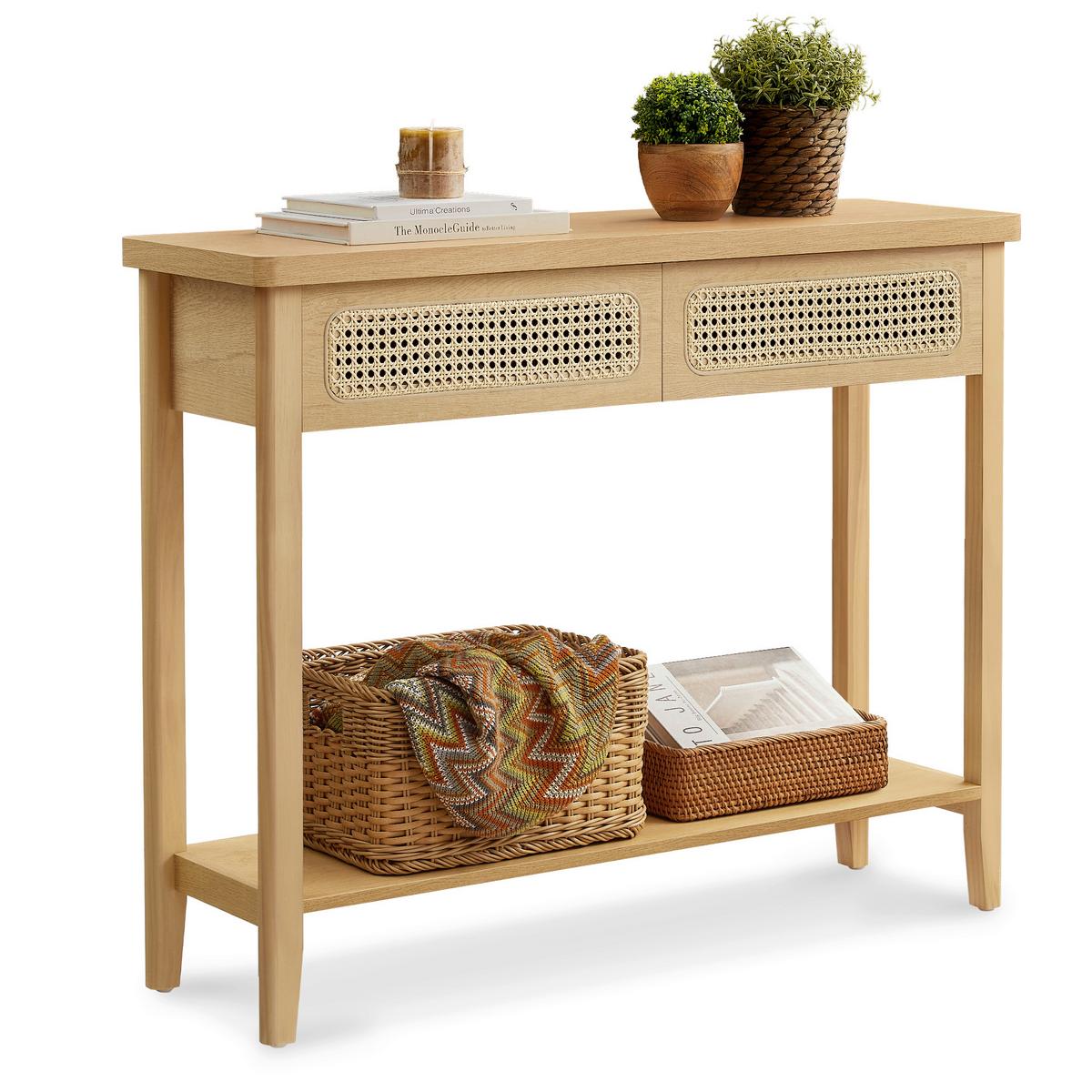 Konsolentisch in Pinienfarben MDF, 2 Schubladen, eckig - Braun/Pinienfarben, Trend, Holzwerkstoff (100/80/30cm) - MID.YOU