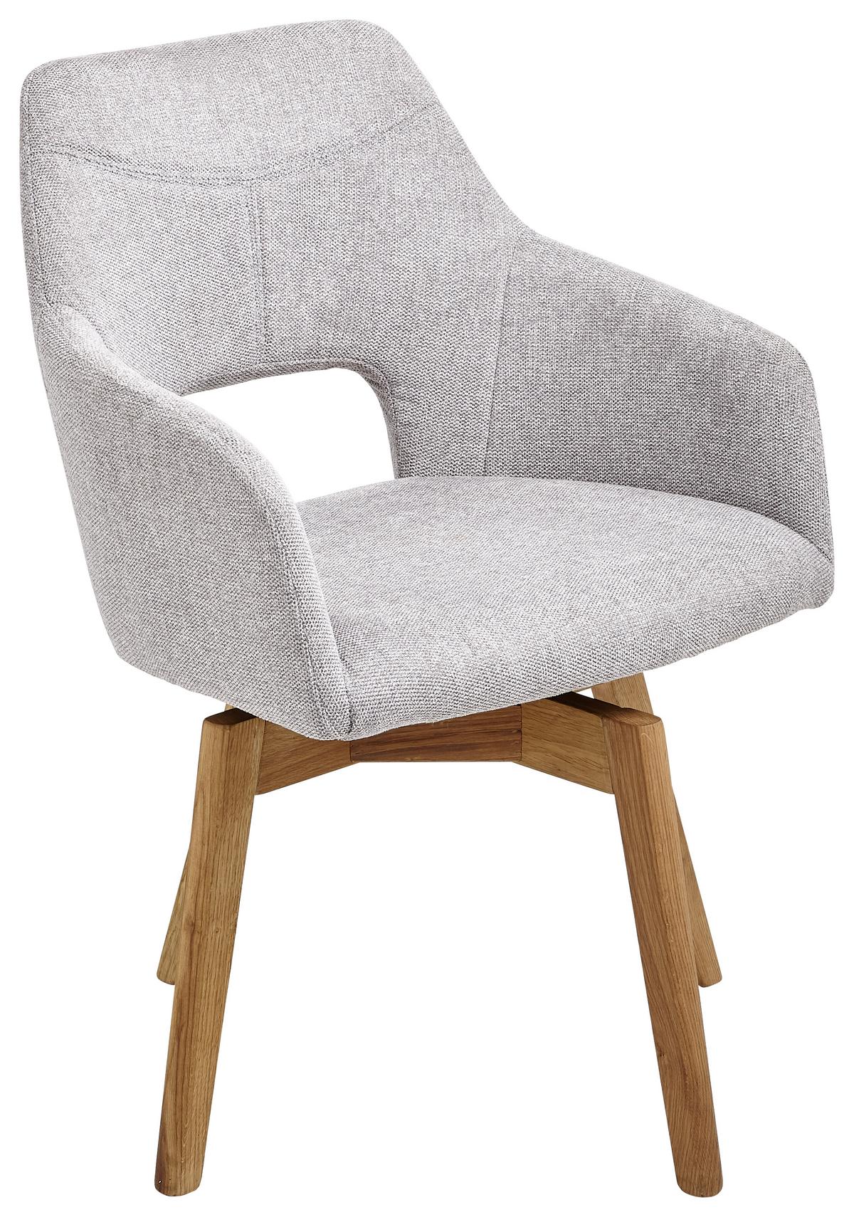 KRZESŁO Z PODŁOKIETNIKAMI EVITA - kolor dębowy/szary, Design, drewno/tkanina (57/84/57cm) - Voleo