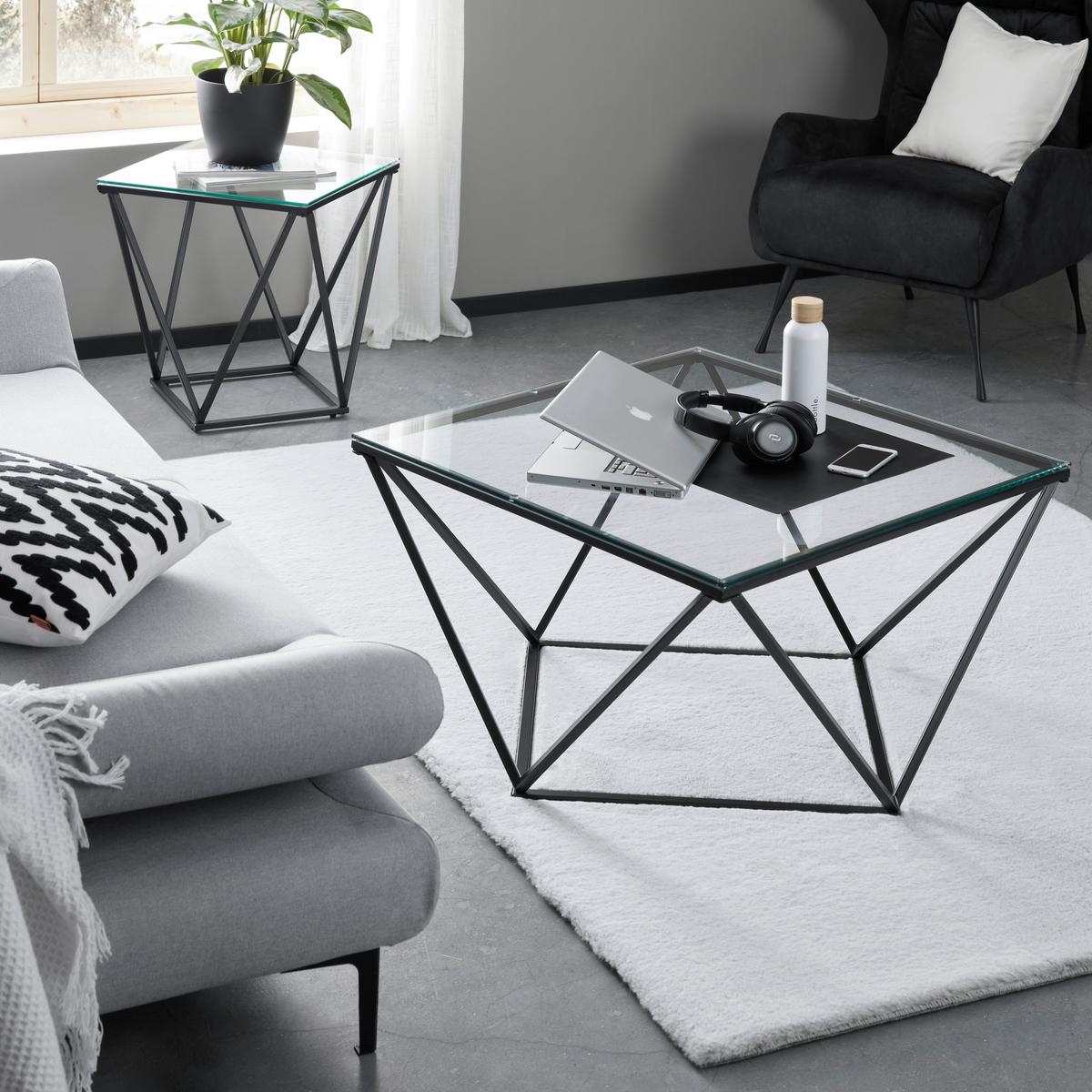Couchtisch in Schwarz ca. 80x45x80cm - Schwarz, MODERN, Glas/Metall (80/80/45cm) - Mömax