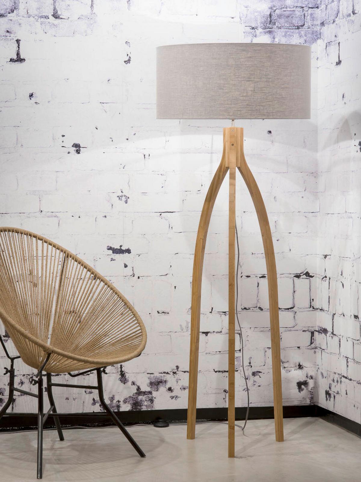 Stoječa Svetilka Anna, Svetlo Siva, Bambus - naravne barve/svetlo siva, Trend, tekstil/les (60/160cm) - Good & Mojo