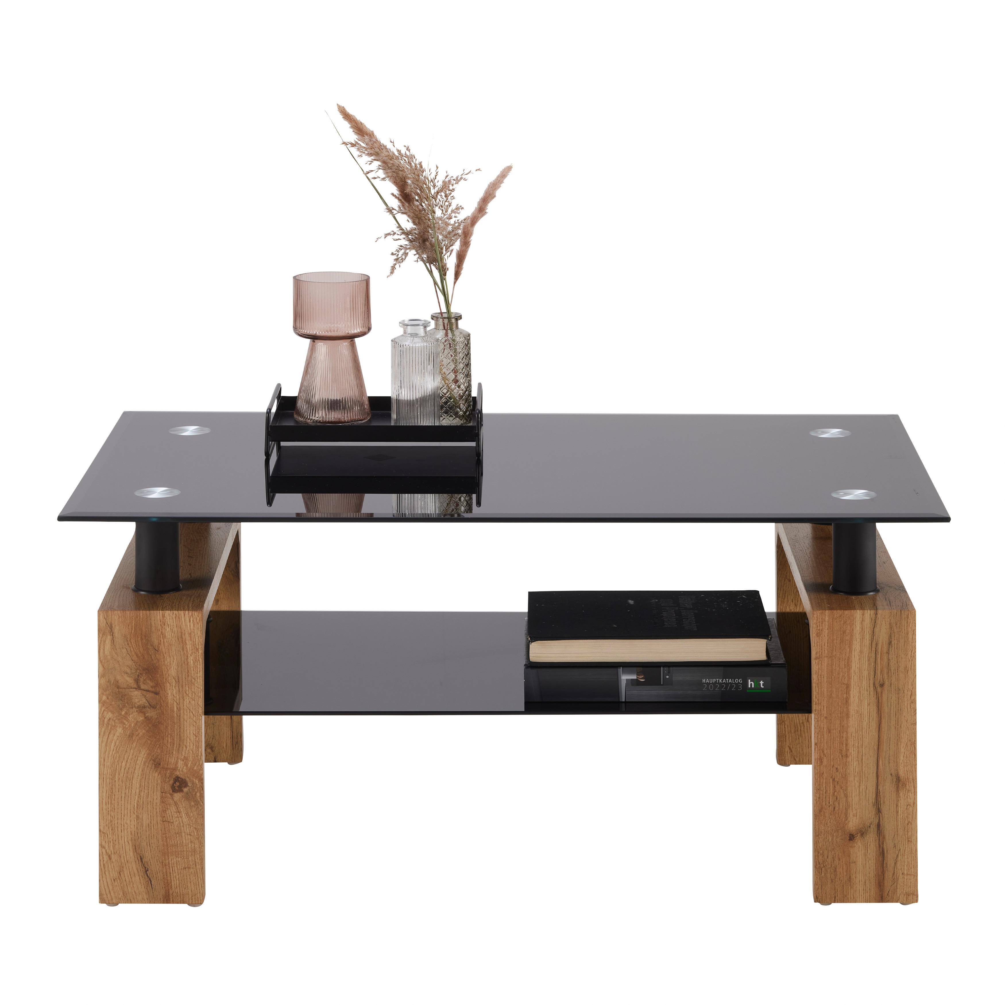 Couchtisch Intro Schwarz/Eichefarben - Eichefarben/Schwarz, MODERN, Glas/Holzwerkstoff (100/60/45cm) - Mömax