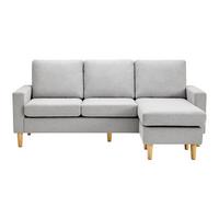 Wohnlandschaft Neomie Hellgrau Webstoff - Hellgrau/Naturfarben, MODERN, Holz/Textil (198/86/78-135cm) - Bessagi Home