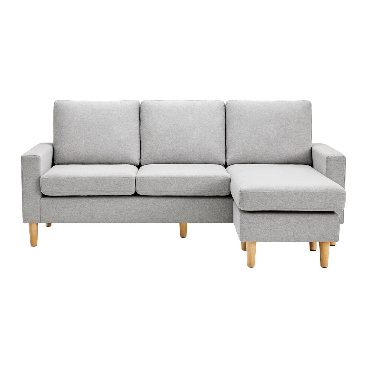 Wohnlandschaft Neomie Hellgrau Webstoff - Hellgrau/Naturfarben, MODERN, Holz/Textil (198/86/78-135cm) - Bessagi Home