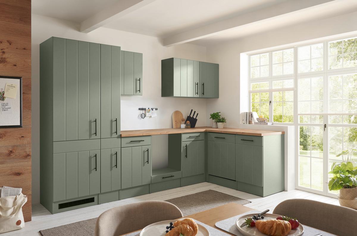 Küchenleerblock Anton o. Geräte Wildeiche/Schilfgrün - Schilfgrün/Wildeiche, Trend, Holzwerkstoff/Metall (310cm) - Respekta