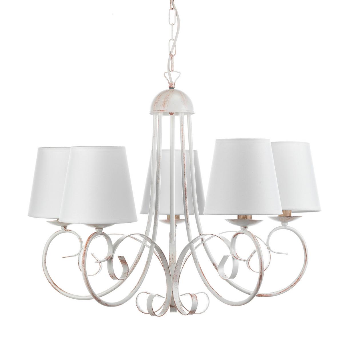 Kronleuchter Pompei Weiß max. 6 Watt - Weiß, KONVENTIONELL, Textil/Metall (70/115cm)