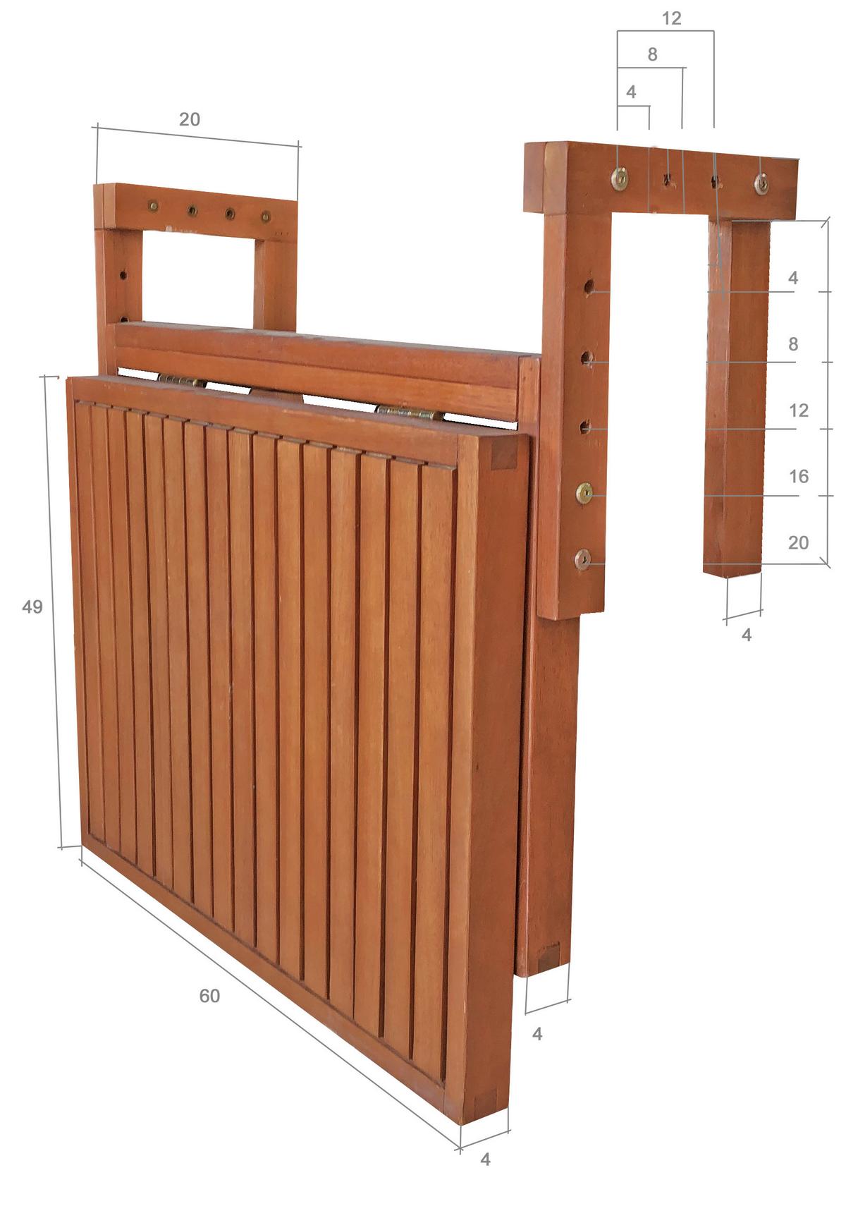 Balkonhängetisch Berkeley ca. 65x64x52 cm Holz geölt - Braun, Basics, Holz (65/64/52cm) - Gardenson