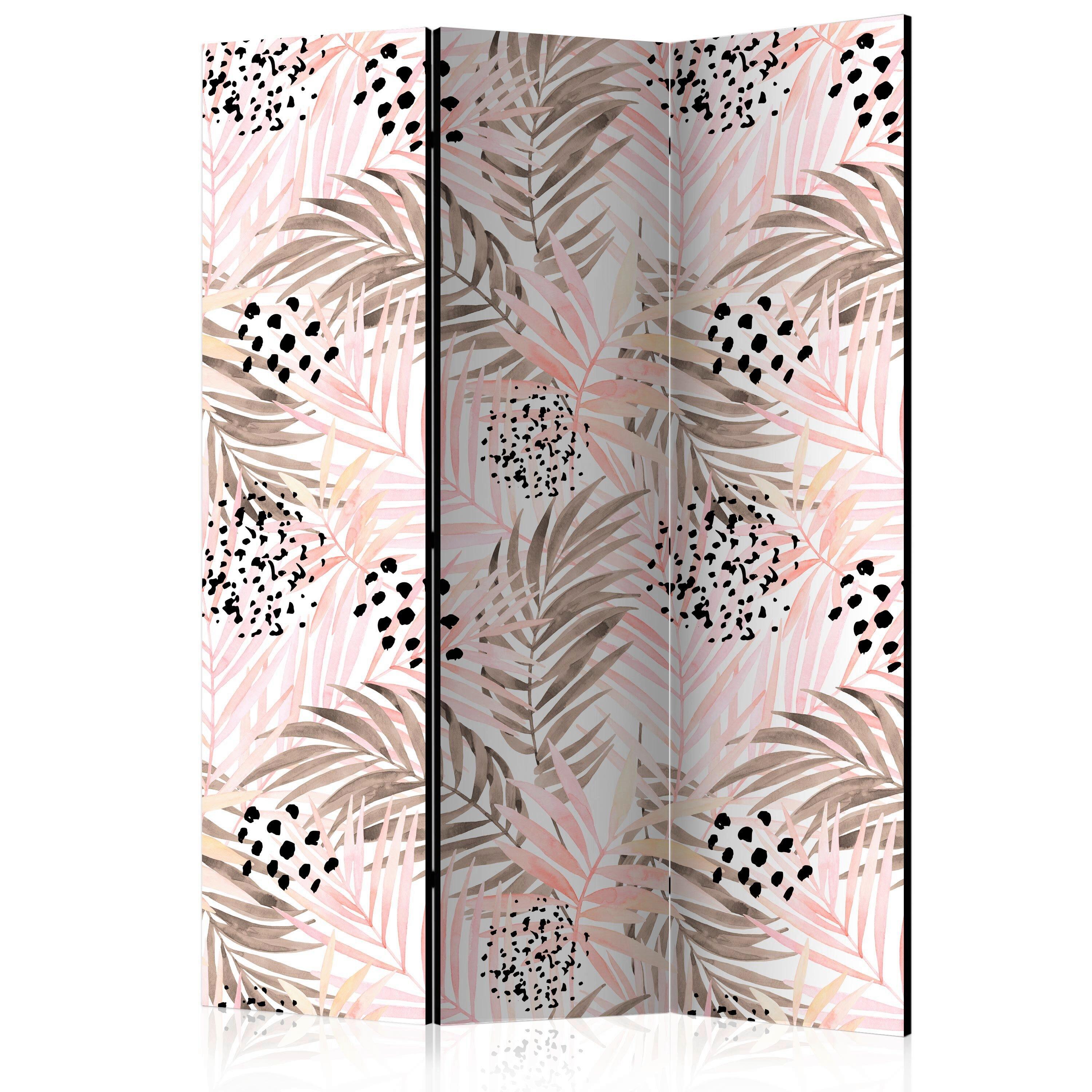 Paravan Pink Palm Leaves, 3-Delni, Dvostranski - pink/bela, Basics, tekstil/les (135/172/3cm) - artgeist