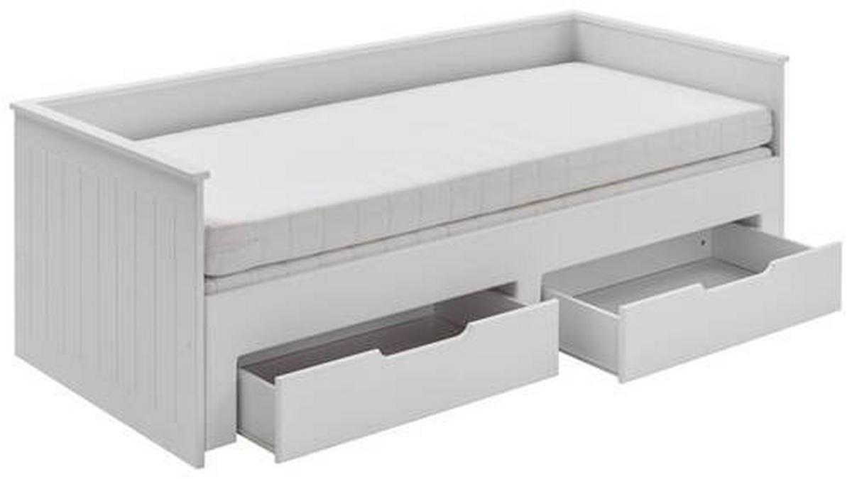 Raztegljiva Postelja Clara, Bela, 90-180x200 - bela/barve bukve, Basics, leseni material/les (90/200cm) - P & B