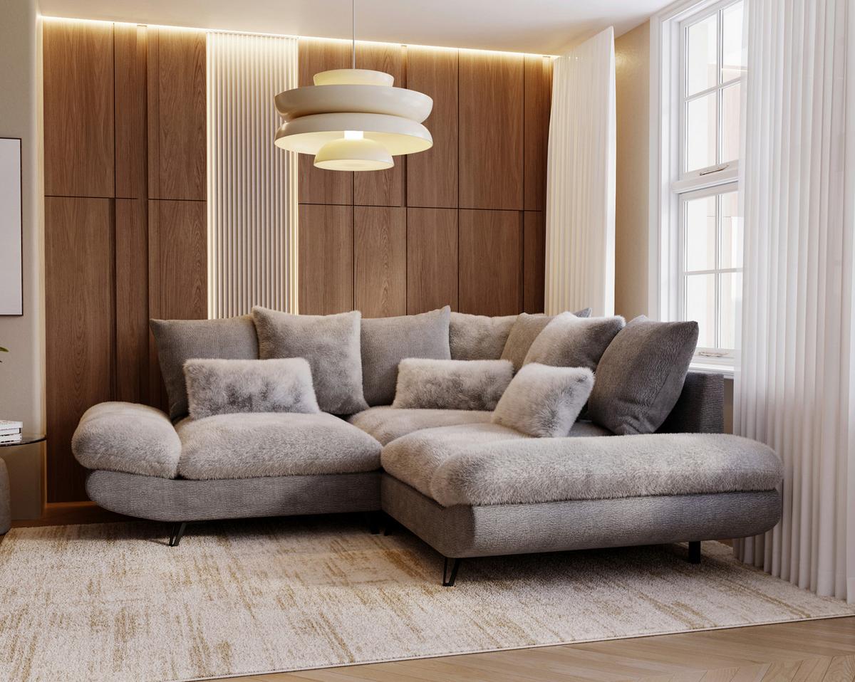 Wohnlandschaft Bormio - Schwarz/Grau, Modern, Textil/Metall (276/276cm) - Premium Living