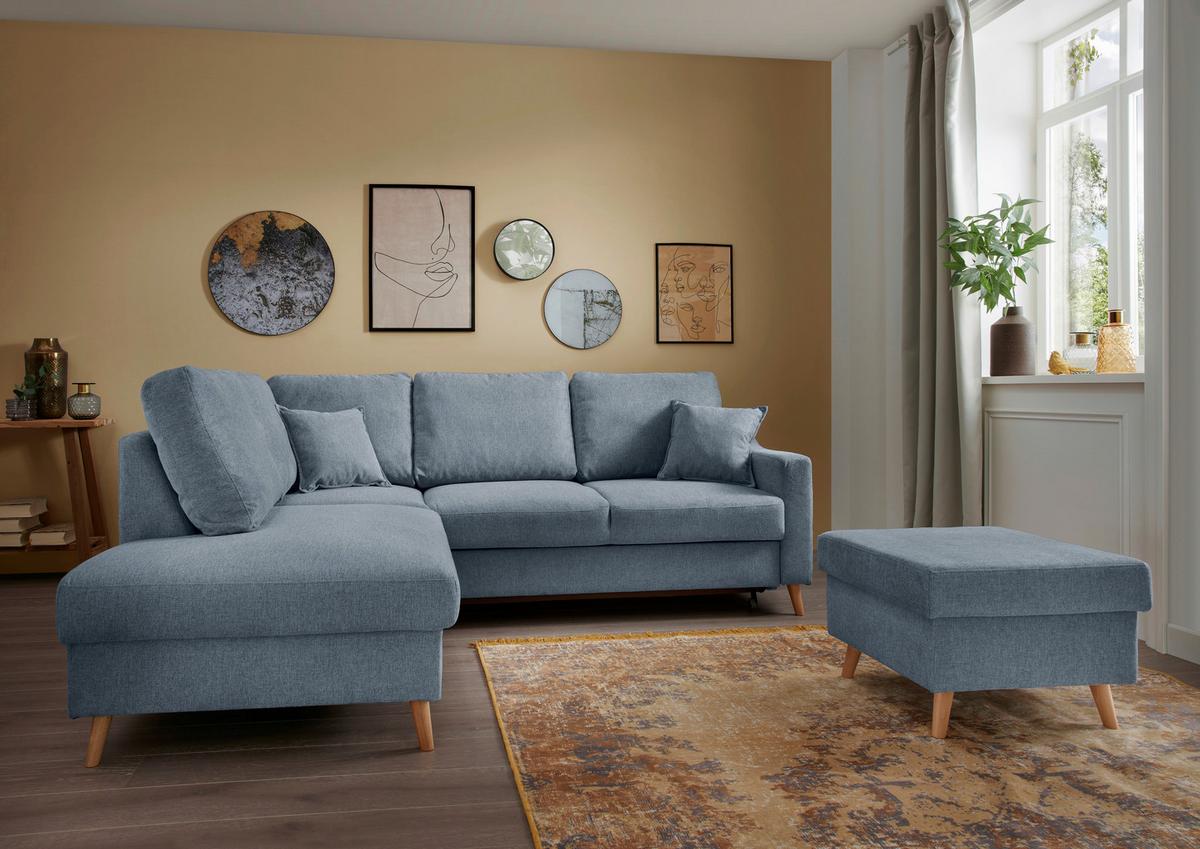 Wohnlandschaft Valentina Blau Struktur - Blau/Naturfarben, KONVENTIONELL, Holz/Textil (200/230cm) - P & B