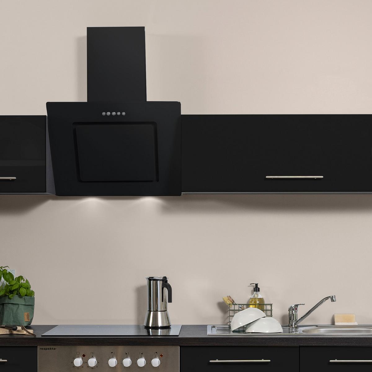 Küchenzeile mit Geräte Schwarz Hochglanz B: ca. 270 cm - Schwarz/Alufarben, KONVENTIONELL, Holzwerkstoff/Metall (270cm) - Respekta
