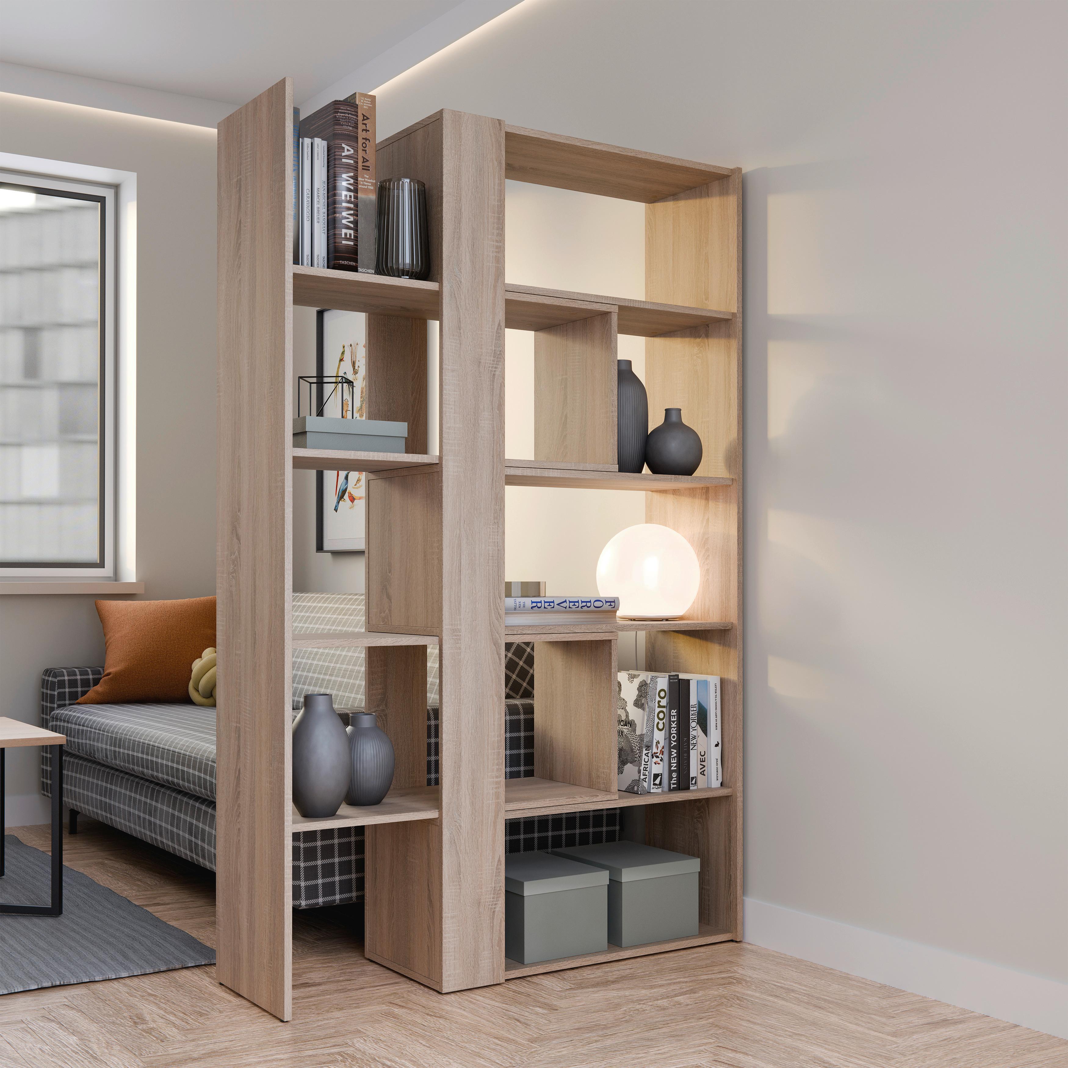 Regal Motus - hrast Sonoma, Moderno, drvni materijal/plastika (82-146/180/35cm) - Modern Living
