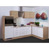 Eckküche Samoa m. Geräte ca. 280x170cm Weiß/Eichefarben - Alufarben/Weiß, MODERN, Holzwerkstoff/Kunststoff (280/170cm) - FlexWell