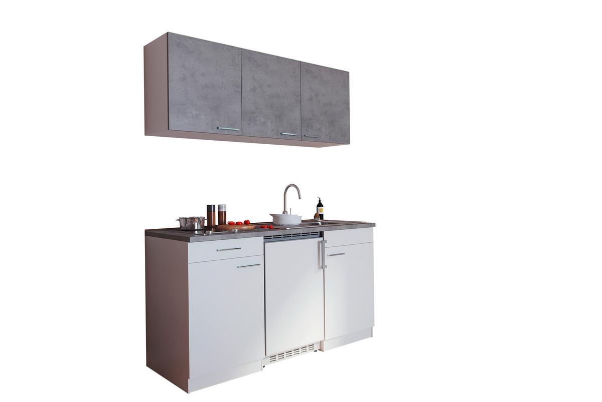 Miniküche Economy m. Geräten ca. 150cm Grau/Weiß - Alufarben/Weiß, KONVENTIONELL, Holzwerkstoff/Kunststoff (150cm) - Respekta