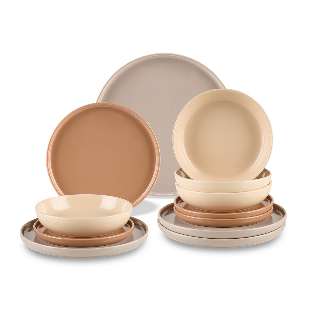 Tafelservice Terra Braun/Grau/Beige 12-teilig - Beige/Braun, ROMANTIK / LANDHAUS, Keramik - Mömax