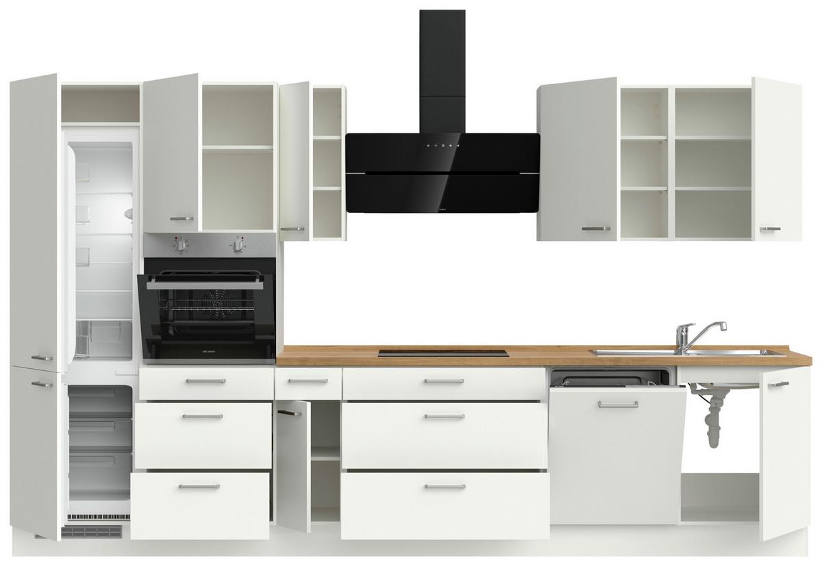 Küchenblock Touch High m. Geräten Weiß - Edelstahlfarben/Eichefarben, MODERN, Holzwerkstoff/Metall (360cm) - Nobilia