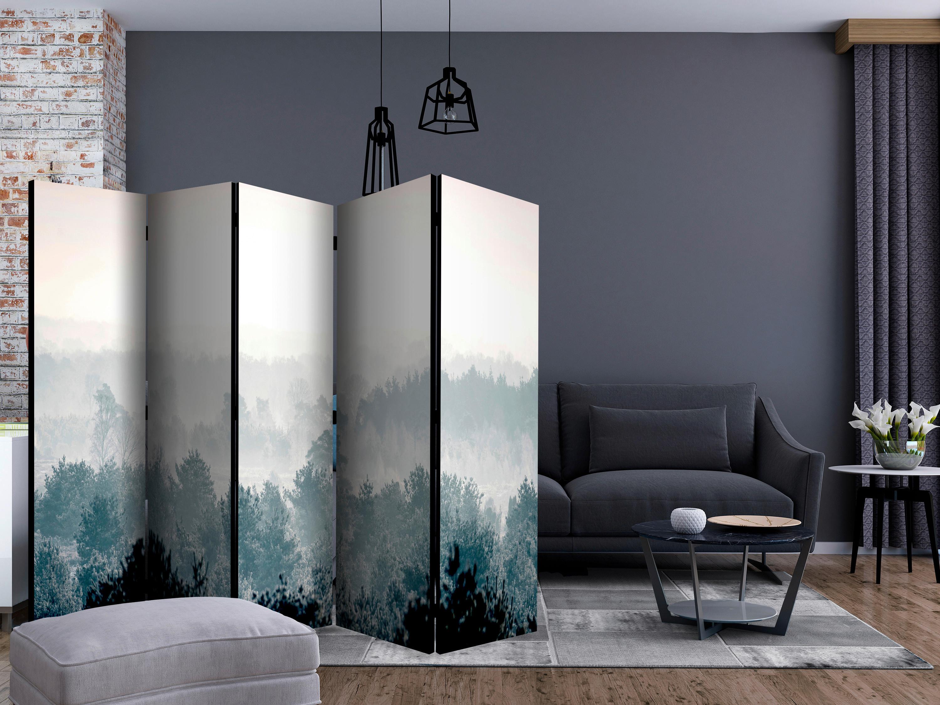 Paravan Winter Forest I, 5-Delni, Akustičen - pastelno modra/sivobela, Basics, umetna masa/tekstil (225/172/3cm) - artgeist