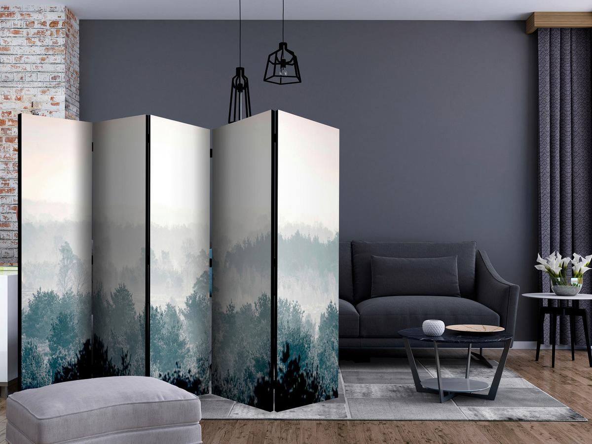 Paravan Winter Forest I, 5-Delni, Akustičen - pastelno modra/sivobela, Basics, umetna masa/tekstil (225/172/3cm) - artgeist