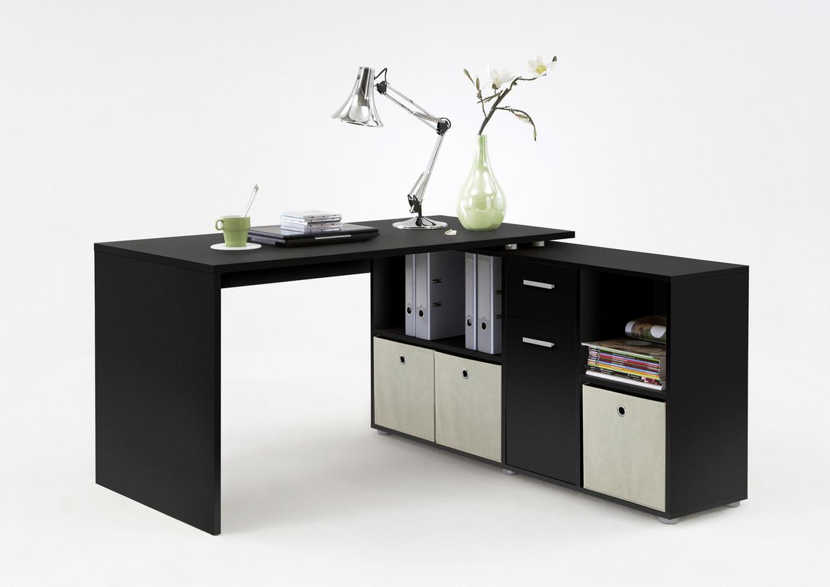 Schreibtisch in Schwarz/Weiß - Chromfarben/Schwarz, MODERN, Holzwerkstoff/Kunststoff (136/137/74/71/66,5/33cm)
