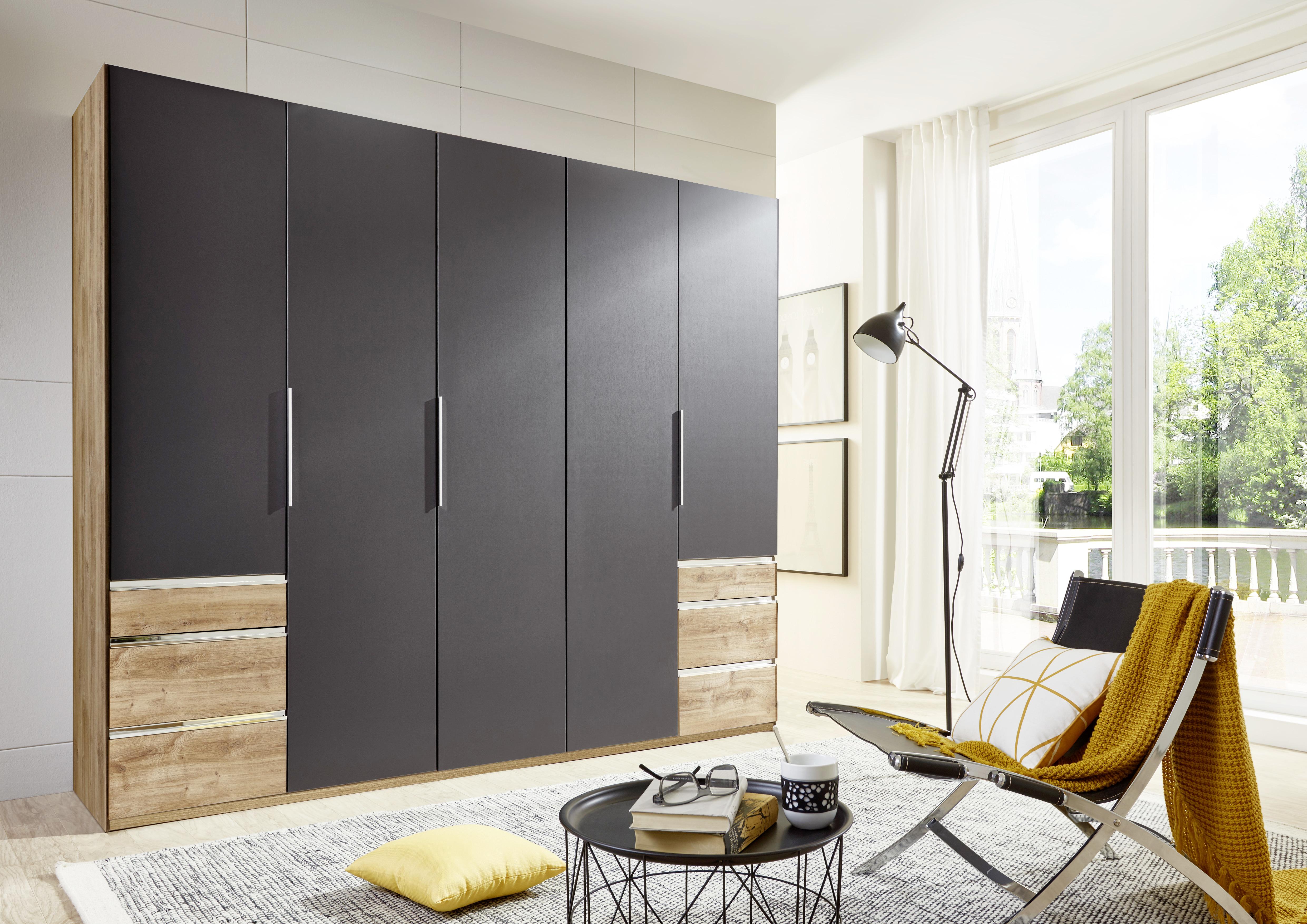 Drehtürenschrank Level 36A ca. 250x216x58cm Graphitfarben - Chromfarben/Eichefarben, MODERN, Holzwerkstoff/Kunststoff (250/216/58cm) - MID.YOU