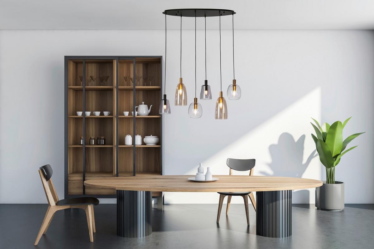 Függőlámpa 36463-6bk - fekete, Design, üveg/fém (30/95cm)