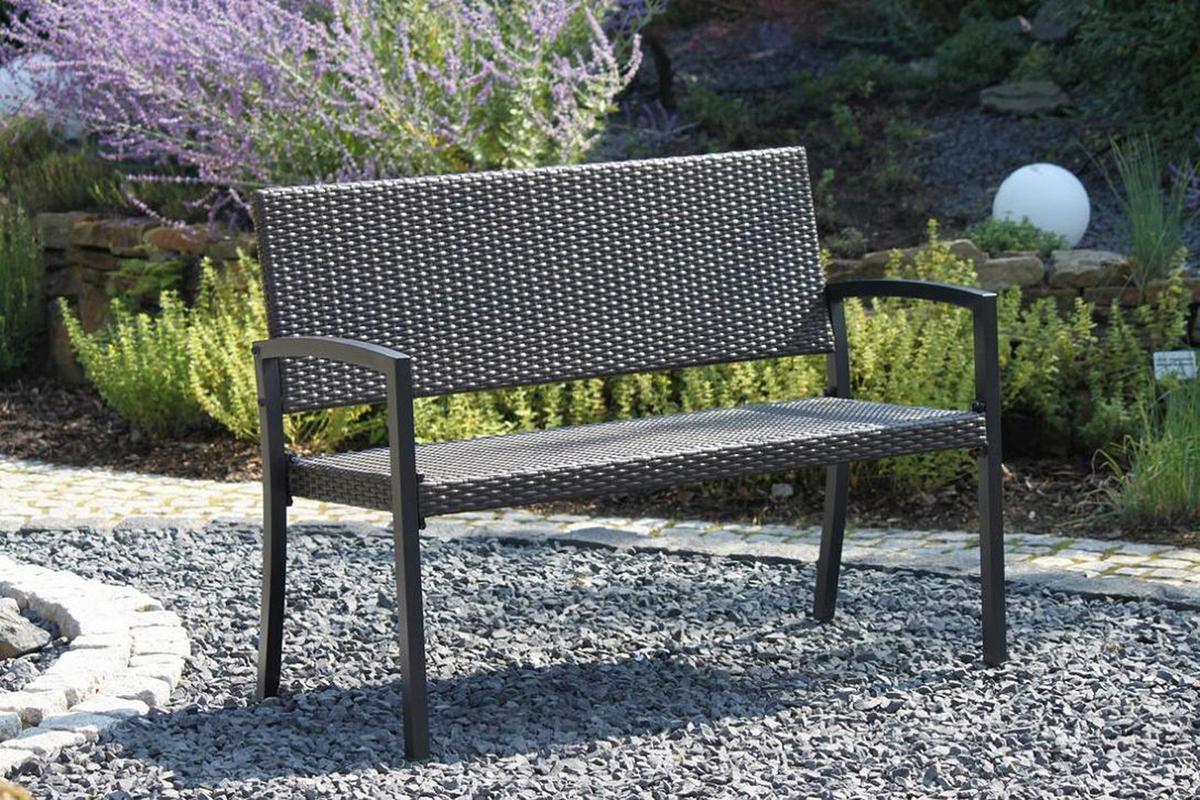 Sitzbank mit Lehne Braun/ Schwarz L: 116 cm - Schwarz/Braun, Basics, Kunststoff/Metall (116/60/87cm) - Gardenson