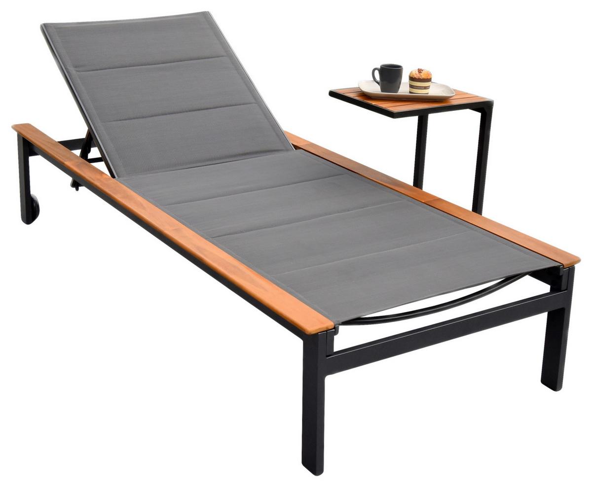 Vrtni Ležalnik Paxos, Siva, Z Mizico - siva/barve grafita, Moderno, kovina/umetna masa (198/103/84cm) - Gardenson