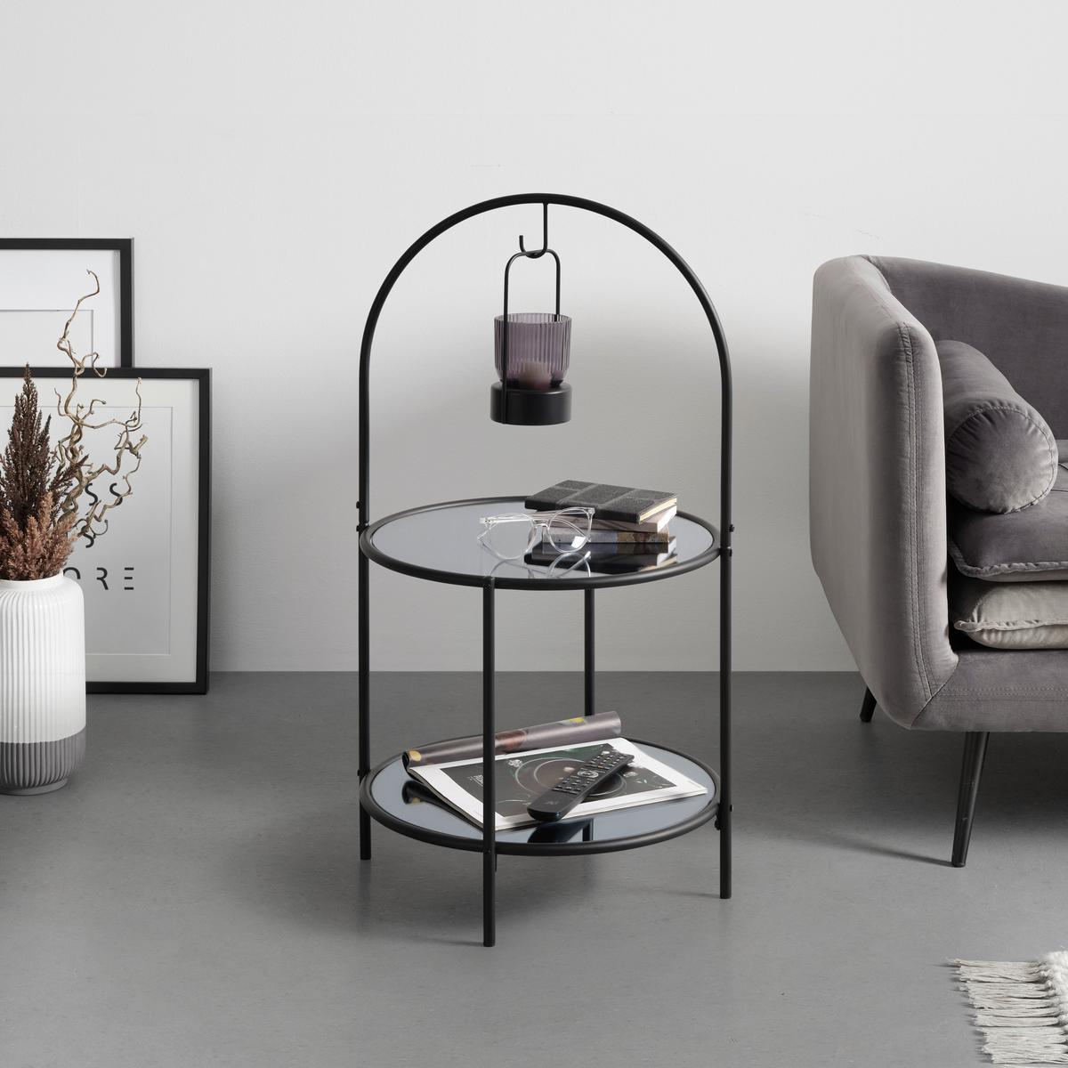 Masă auxiliară NOBILE - negru, Modern, sticlă/metal (42/42/80cm) - Premium Living