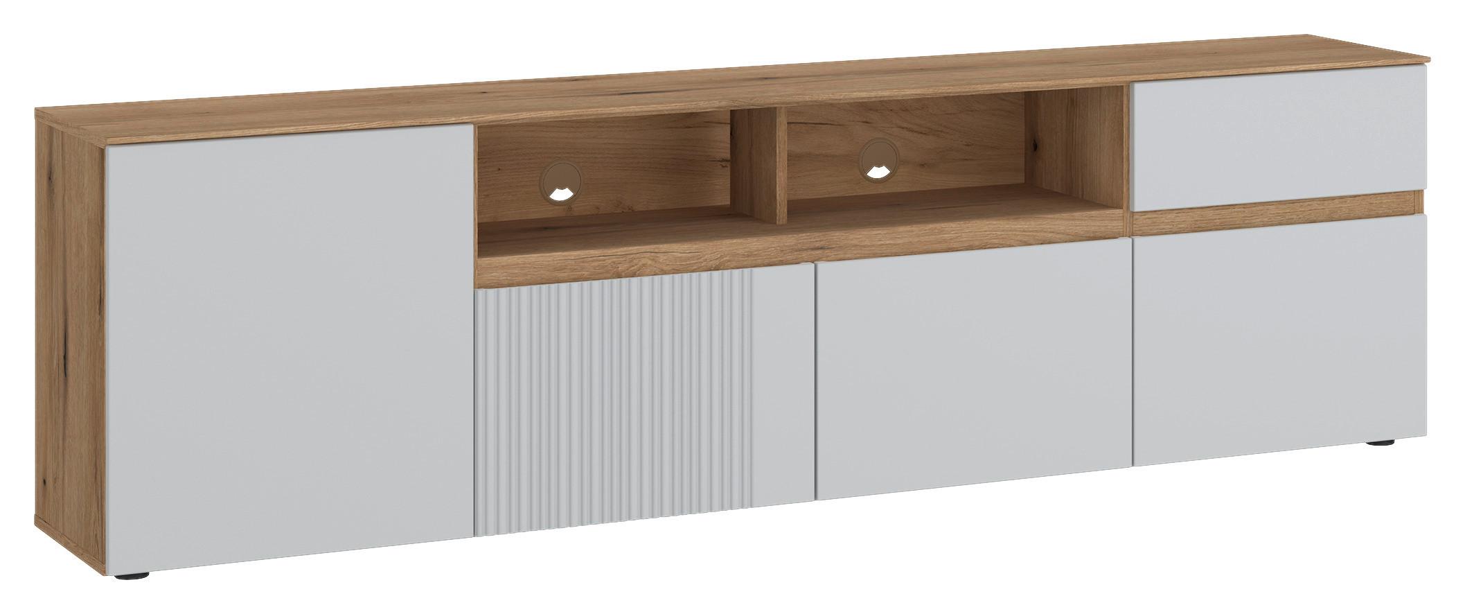 Comodă TV MANILLA - gri deschis/culoare lemn stejar, Trend, material pe bază de lemn (200/59,5/40cm) - Modern Living