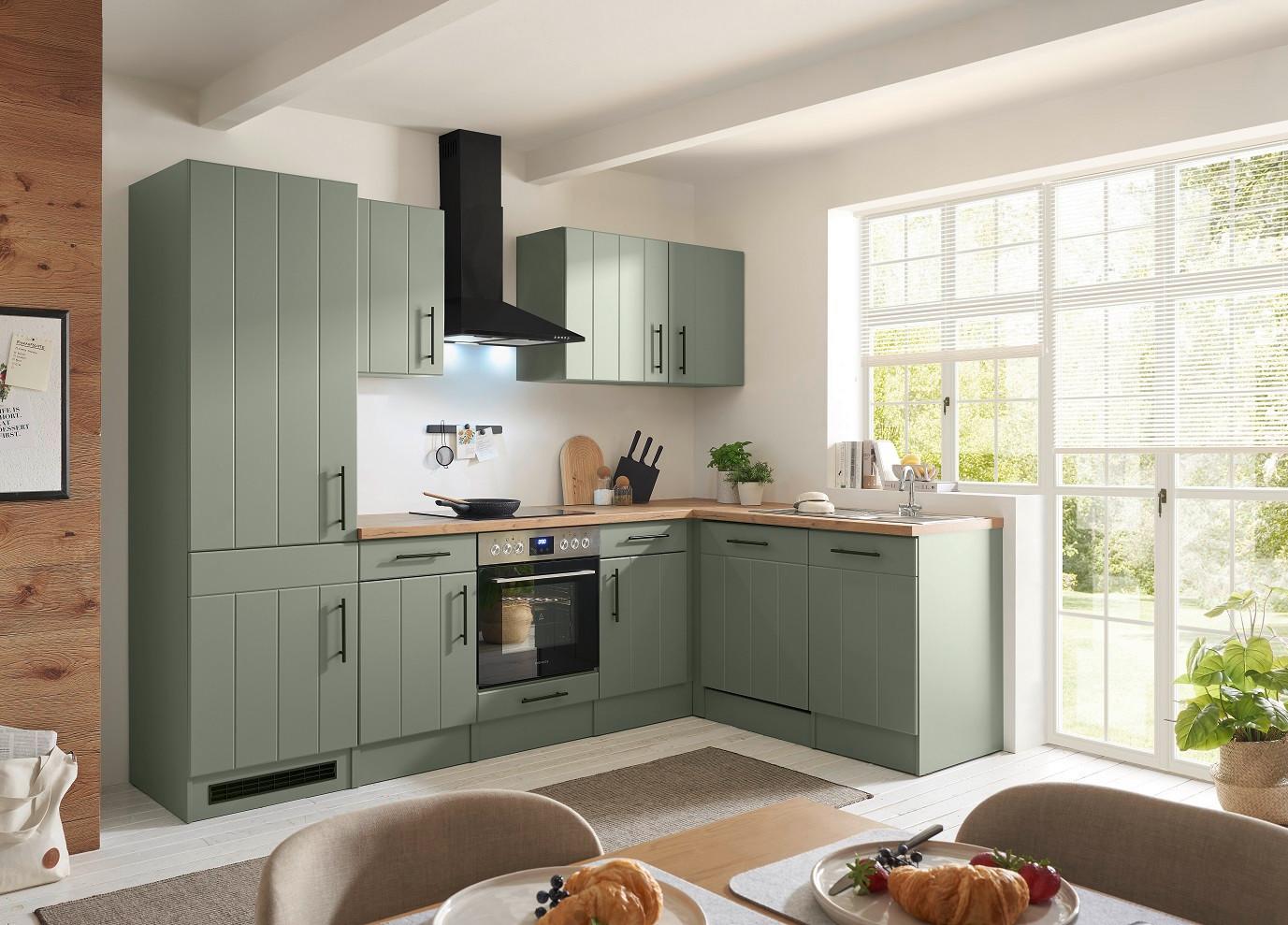 Küchenleerblock Anton o. Geräte Wildeiche/Schilfgrün - Schilfgrün/Wildeiche, Trend, Holzwerkstoff/Metall (280cm) - Respekta