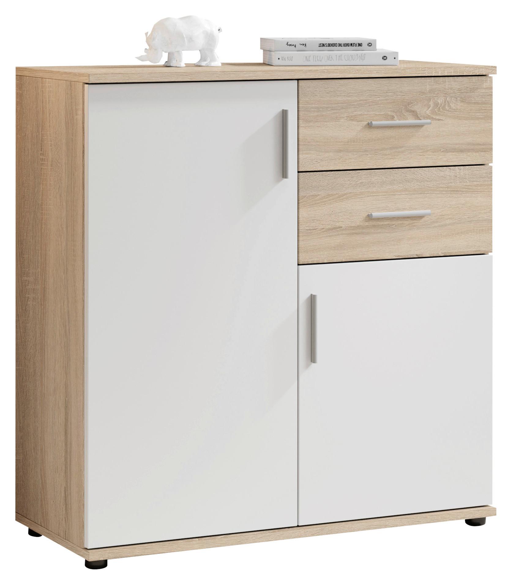 KOMODA BOBBY - kolor srebrny/biały, Konventionell, materiał drewnopochodny/tworzywo sztuczne (80/82/35cm) - Carryhome