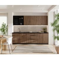 Blok Kuhinja Monza - boja orahovog drveta/crna, Moderno, staklo/metal (260/210/60cm) - Modern Living