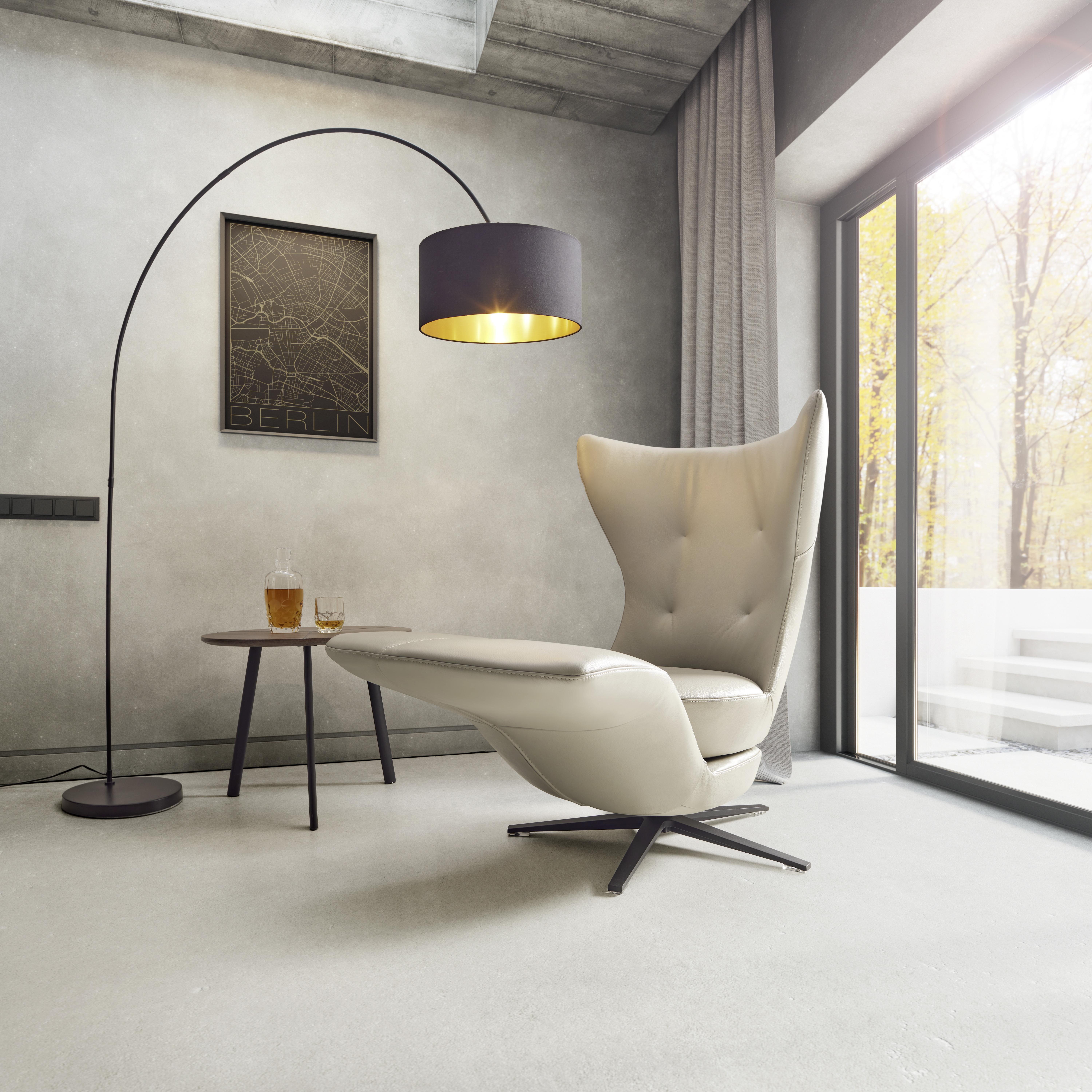 Relaxsessel, hellgrau, "Mirea", Leder - Hellgrau/Schwarz, MODERN, Leder/Metall (80/108/124,5cm) - Bessagi Home