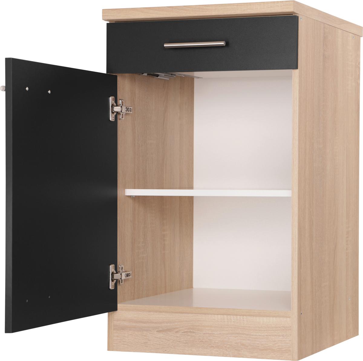 Kuhinjska Spodnja Omarica Merle, Barva Hrasta, Črna - srebrne barve/črna, Basics, kovina/leseni material (50/84,8/60cm) - Respekta