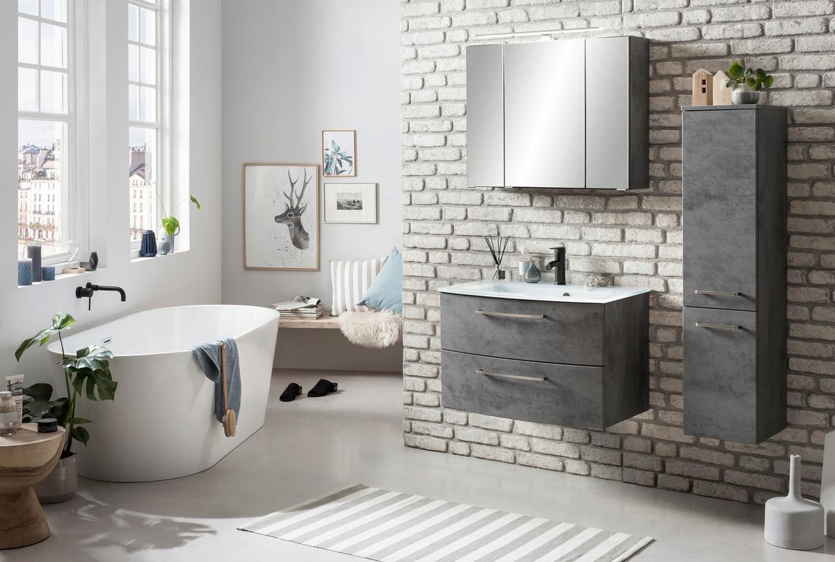 Badezimmer ''Stockholm'', Grau/Weiß - Weiß/Grau, KONVENTIONELL, Glas/Holzwerkstoff (110cm) - Held