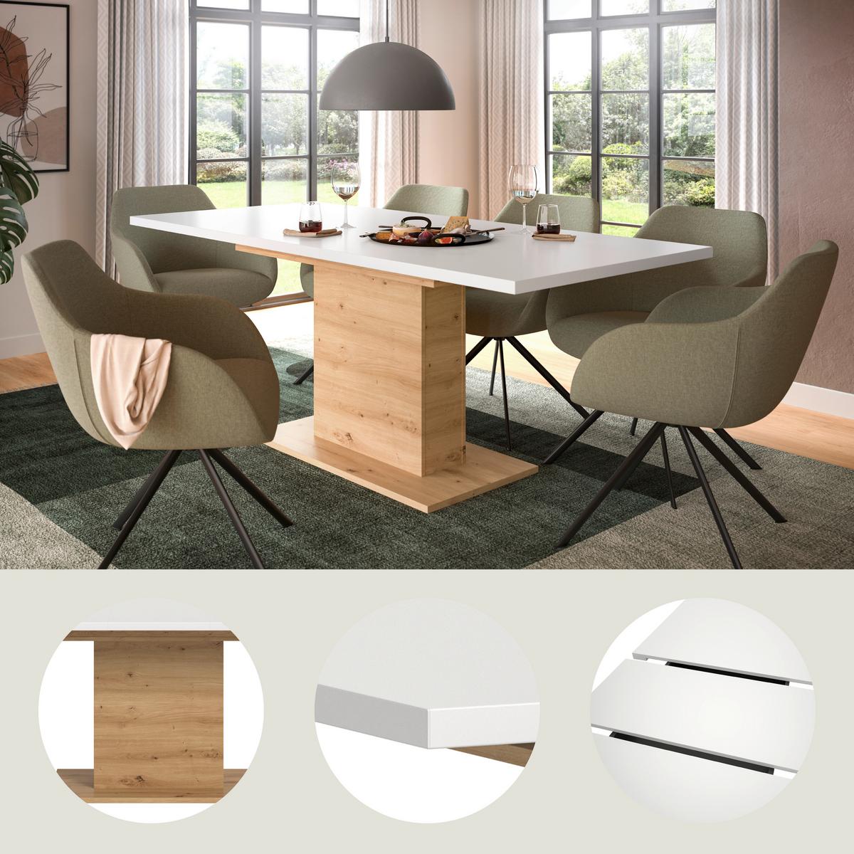 AUSZIEHTISCH MARLON 150 AZ - Weiss/Eiche Artisan, Konventionell, Holzwerkstoff (150-190/76/90cm) - MID.YOU