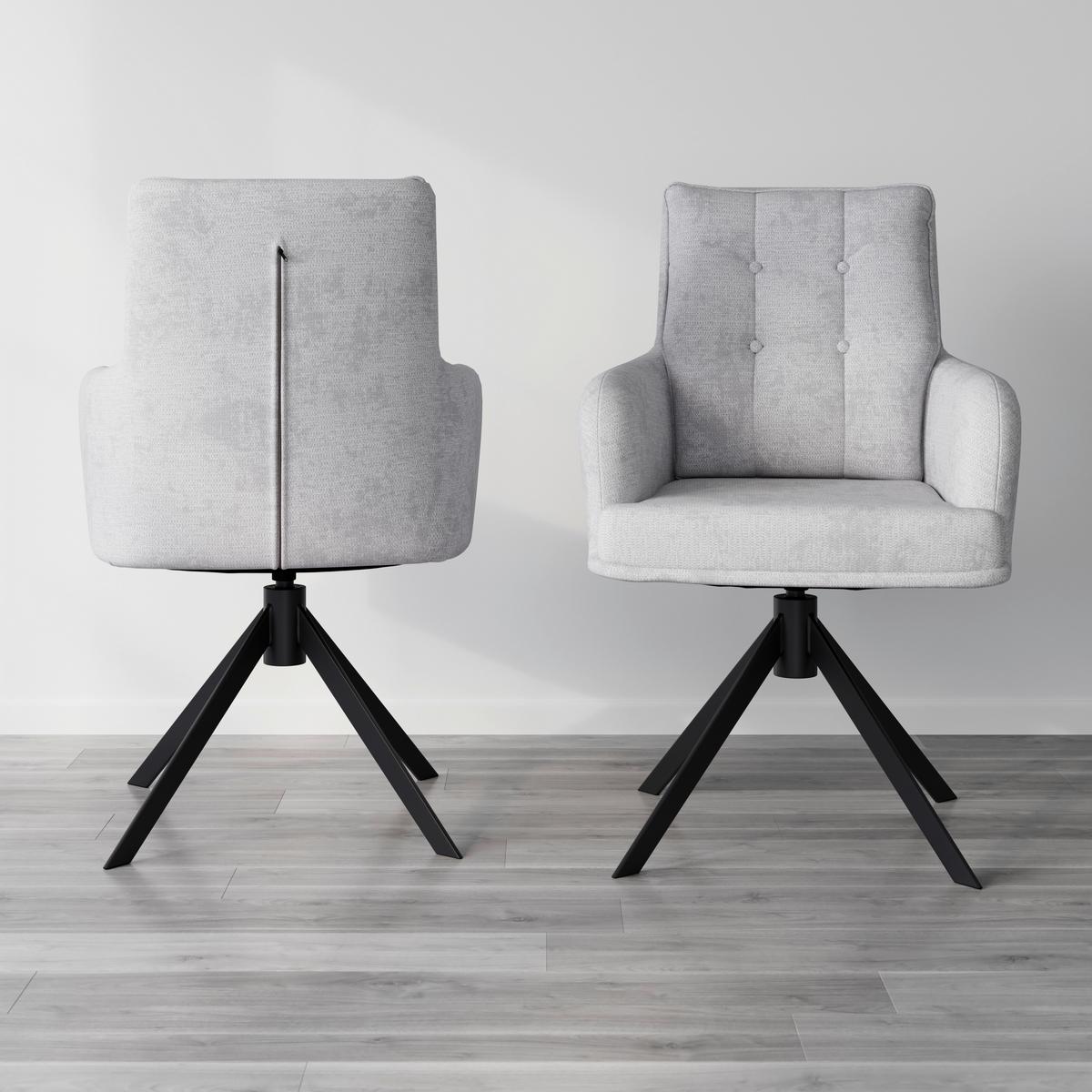 Armlehnstuhl Marietta Hellgrau Webstoff Gepolstert - Hellgrau/Schwarz, MODERN, Holz/Textil (66/90/60cm) - Bessagi Home