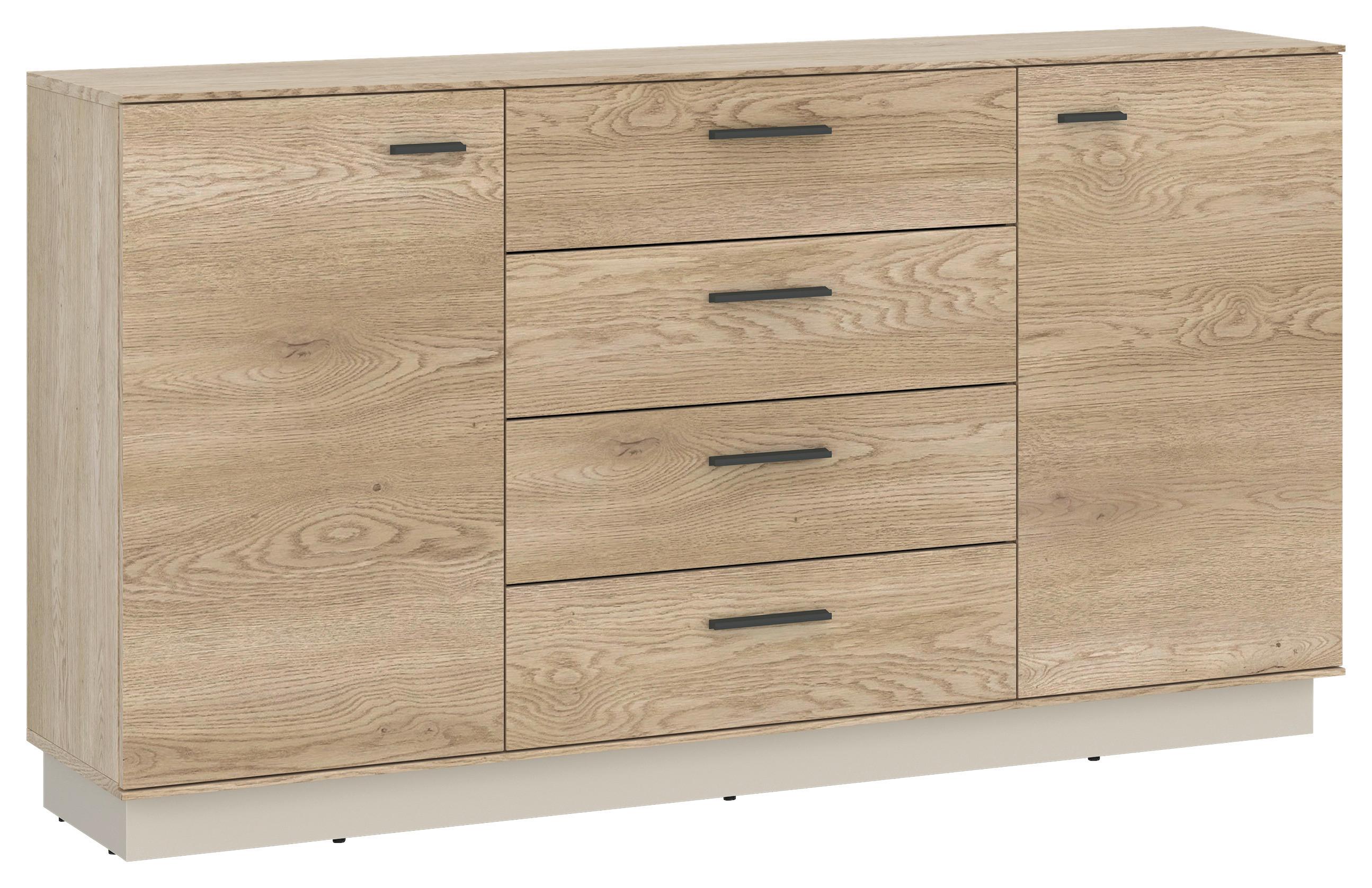 Comodă cu uși LAGOON - cașmir/culoare lemn stejar, Modern, material pe bază de lemn (155/87,6/40cm) - Modern Living