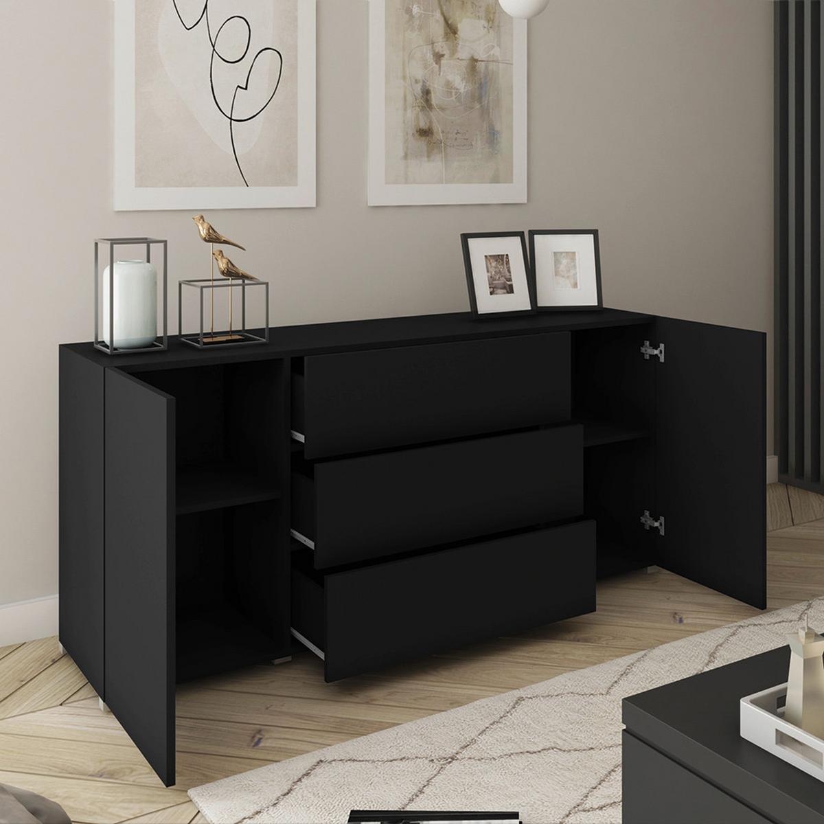 Sideboard Berlin 150 Schwarz ca. 150x68x38,5cm - Schwarz/Grau, Design, Holzwerkstoff/Kunststoff (150/68/38,5cm) - P & B
