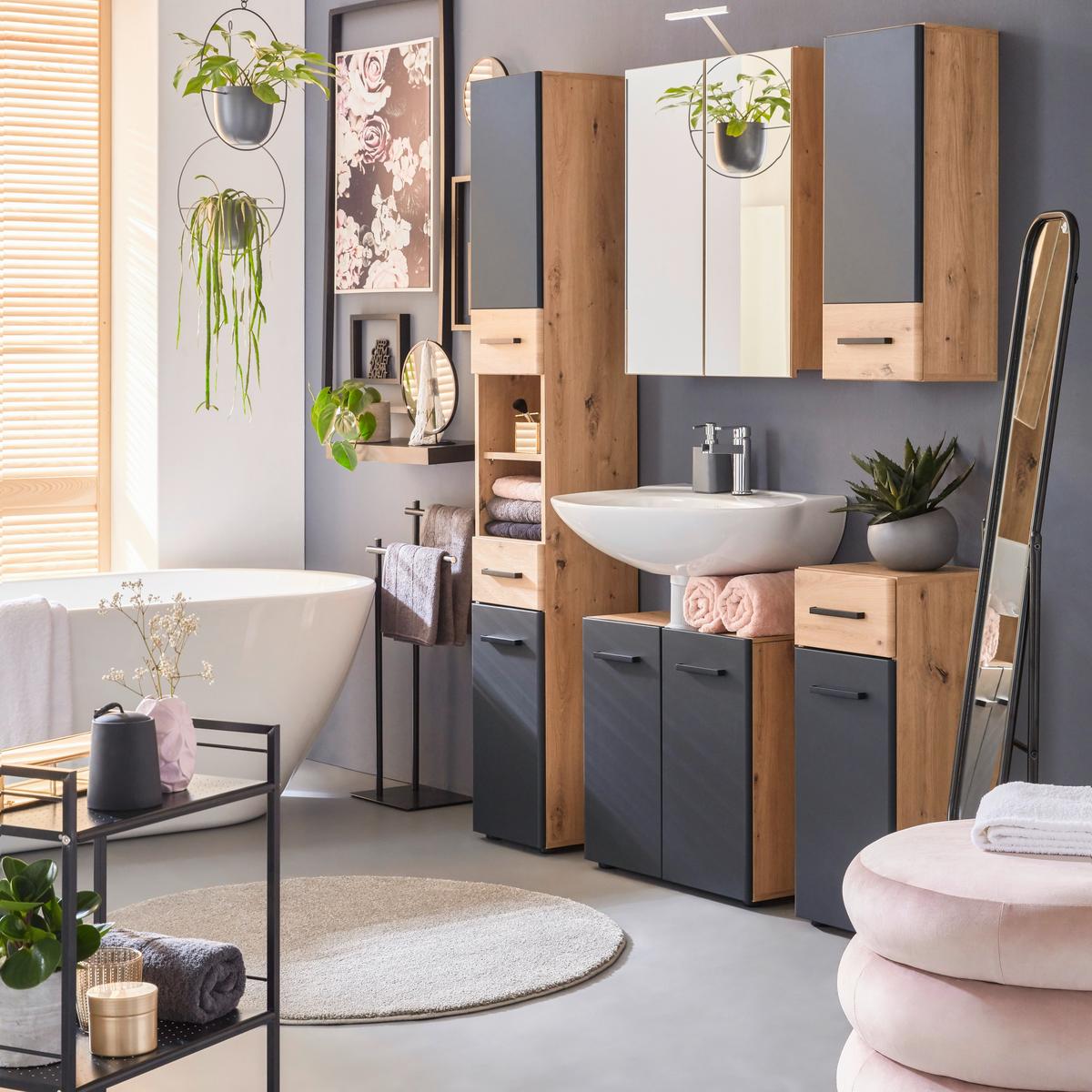 Dulap cu oglindă Calvi - culoare lemn stejar, Modern, sticlă/material pe bază de lemn (60/73/17,5cm) - Mömax