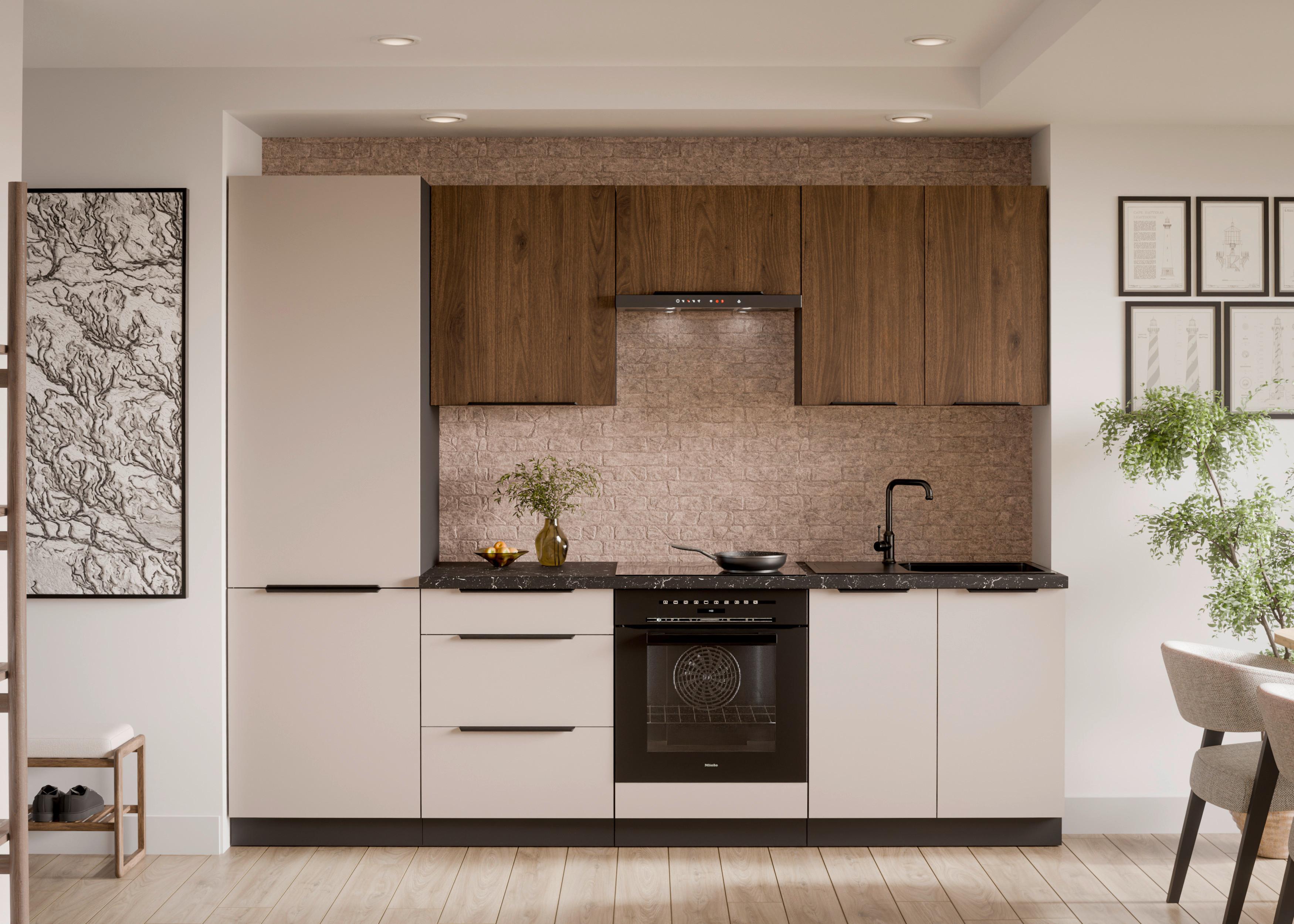 Bucatarie fara electrocasnice ARONA/MONZA - cașmir/culoare lemn de nuc, Modern, material pe bază de lemn (260/210/60cm) - Modern Living