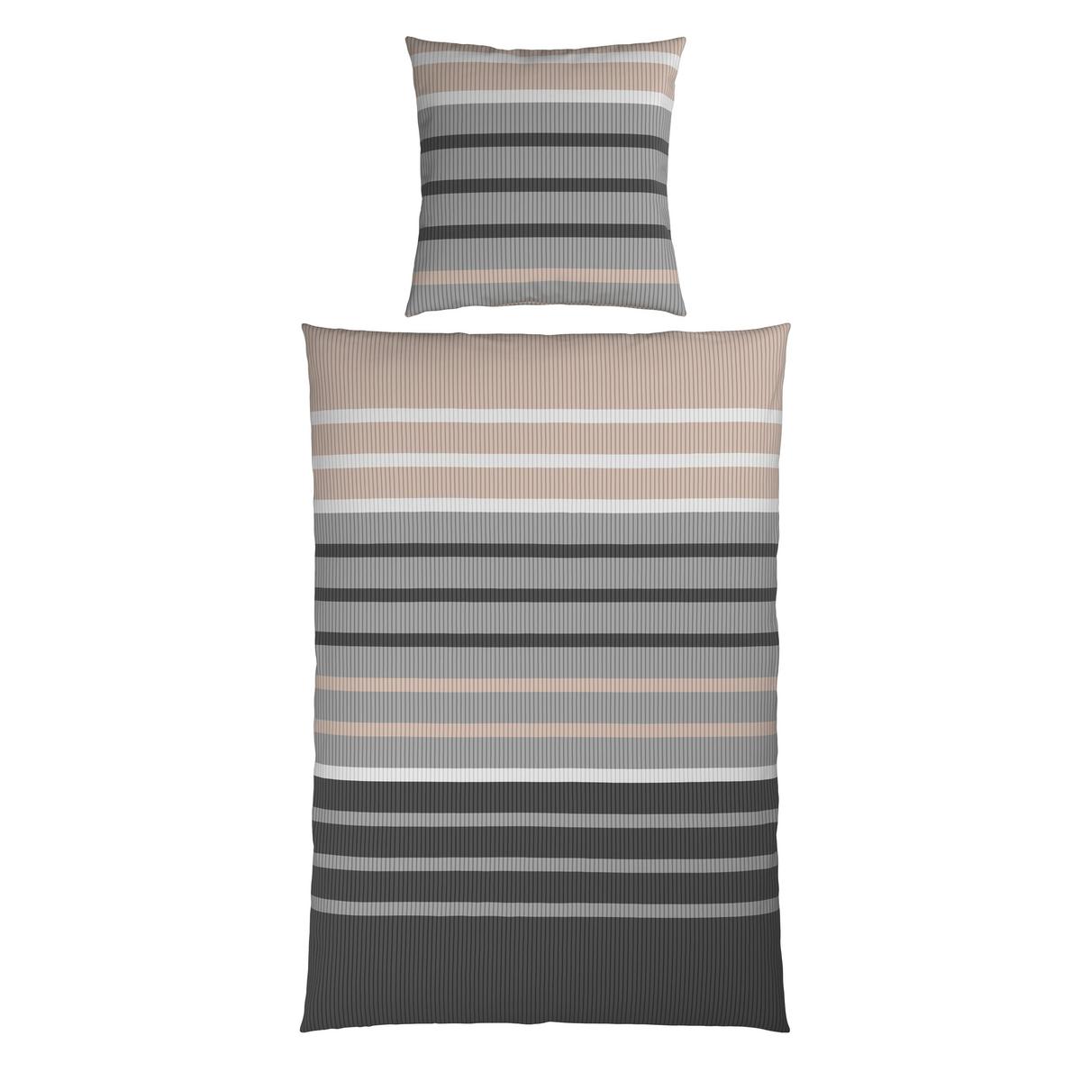 Bettwäsche Streif XL Schwarz/Beige ca. 155x220cm - Beige/Schwarz, KONVENTIONELL, Textil (155/220cm) - Mömax